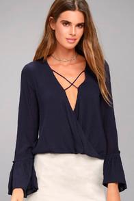 Lulus Ryland Navy Blue Long Sleeve Top