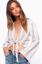 Pippi Pink Striped Tie-front Bell Sleeve Top | Lulus