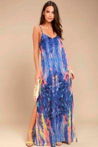 Lulus Flying Watercolors Royal Blue Print Maxi Dress
