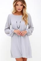 Lulus | Exclusive Status Update Light Grey Shift Dress | Size Large | 100% Polyester