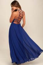 Lulus | Strappy To Be Here Royal Blue Maxi Dress | Size X-small | 100% Polyester