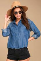 Lulus My Reverie Blue Chambray Button-up Top
