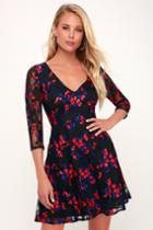 Forest Glen Black Lace Floral Embroidered Skater Dress | Lulus