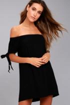 Lulus | Day Out Black Off-the-shoulder Shift Dress | Size Large | 100% Polyester