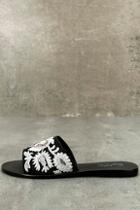 Seychelles Under Control Black Leather Embroidered Slide Sandals