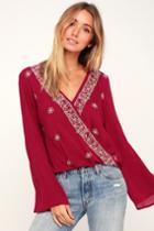 En Creme Reason To Believe Berry Red Embroidered Long Sleeve Top | Lulus