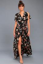 Lulus Divine Days Black Floral Print Wrap Maxi Dress