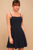Sweet Destiny Navy Blue Button-front Skater Dress | Lulus