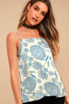 Crescent Sing A Song Blue And White Print Tank Top