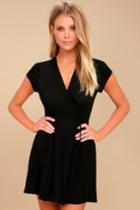 Lulus | Good To Go Black Short Sleeve Surplice Dress | Size Small | 100% Polyester