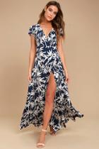 Amuse Society Provence Navy Blue Print Wrap Maxi Dress