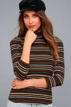 Free People | I'm Cute Black Striped Turtleneck Top | Size X-small | Lulus