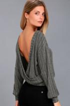 Lulus | Sweetest Dreams Charcoal Grey Backless Sweater Top | Size Large