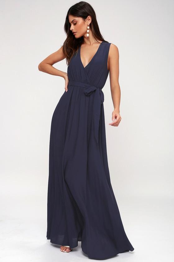 Abigail Navy Blue Surplice Maxi Dress | Lulus