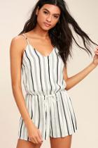 Lulus Dive In Black And White Striped Romper