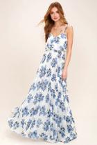 Lulus Pollen For You Blue And White Floral Print Maxi Dress