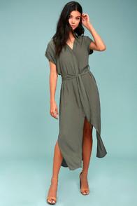 Lulus Destination Chic Olive Green Midi Dress