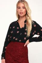 Lush Songwriter Black Floral Print Long Sleeve Button-up Top | Lulus