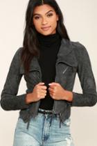 Lulus | Ready For Anything Charcoal Grey Suede Moto Jacket | Size Small | 100% Polyester | Vegan Friendly