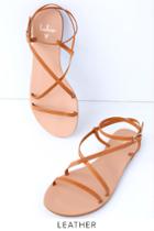 Chrissy Cognac Leather Flat Sandal Heels | Lulus