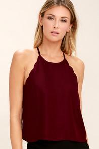 Lulus A Bit Sassy Burgundy Satin Crop Top