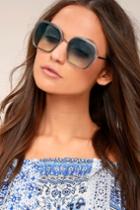 Lulus | Clementine Silver And Blue Sunglasses