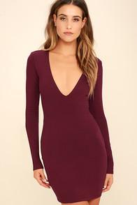 Lulus Fun And Fame Burgundy Long Sleeve Bodycon Dress