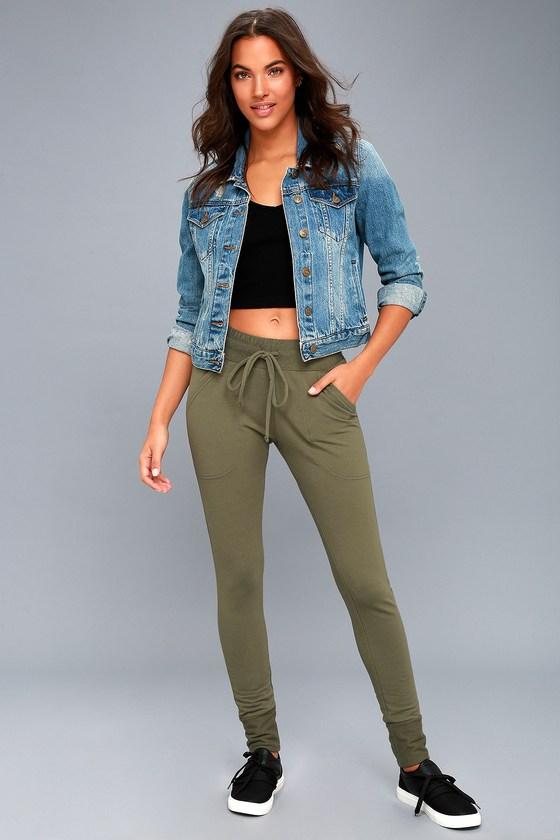 Free People Sunny Olive Green Skinny Sweatpants | Lulus