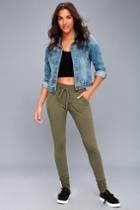Free People Sunny Olive Green Skinny Sweatpants | Lulus