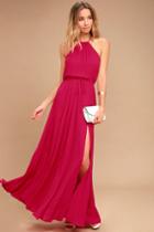 Lulus | Essence Of Style Berry Pink Maxi Dress | Size Small | 100% Polyester