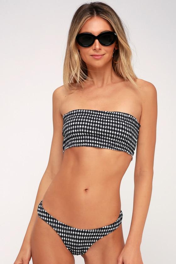 Tee Ink Celia Black And White Gingham Smocked Bikini Bottom | Lulus