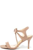 Qupid Reception Taupe Suede Lace-up Heels