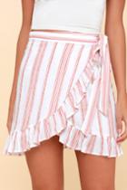 Lillie Peach Striped Ruffled Wrap Mini Skirt | Lulus