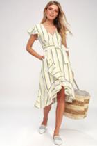 J.o.a. Coralie White And Yellow Striped Wrap Dress | Lulus