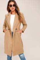 Lulus | Harriet Tan Coat | Size Large | Brown | 100% Rayon