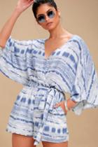 Real Breezy Blue And White Tie-dye Romper | Lulus