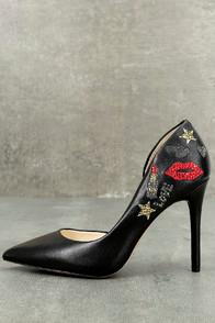 Jessica Simpson Lahlah Black Leather Rhinestone D'orsay Pumps