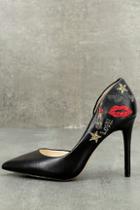 Jessica Simpson Lahlah Black Leather Rhinestone D'orsay Pumps