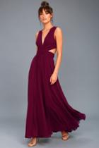 Lulus | Vivid Imagination Plum Purple Cutout Maxi Dress | Size Large | 100% Polyester