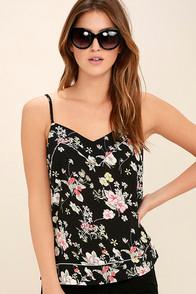 Lulus Bunch Of Blooms Black Floral Print Top