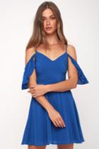 Finney Royal Blue Off-the-shoulder Skater Dress | Lulus