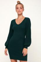 Heart Of Mine Dark Teal Balloon Sleeve Knit Sweater Dress | Lulus