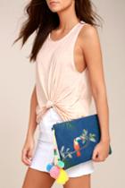 Lulus | Tropical Toucan Blue Denim Embroidered Clutch