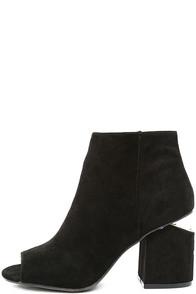 Qupid Sweet Slice Black Suede Peep-toe Ankle Booties