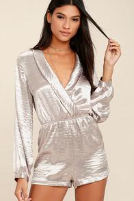 Lulus Dream Chaser Silver Long Sleeve Romper