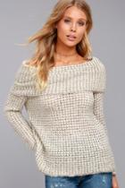 Bb Dakota Tegan Beige Off-the-shoulder Sweater