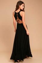 Lulus Super Starlet Black Lace-up Maxi Dress