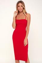Paulina Red Bodycon Midi Dress | Lulus