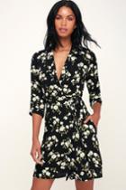 Totally Blossom Black And White Floral Print Collared Wrap Dress | Lulus