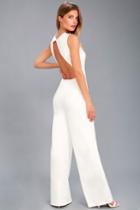 Lulus | Refine And Poise White Backless Wide-leg Jumpsuit | Size Large